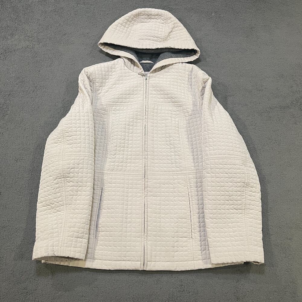Esprit Outerwear Cream Hooded Quilted Full Zip Jacket Women's Size Medium